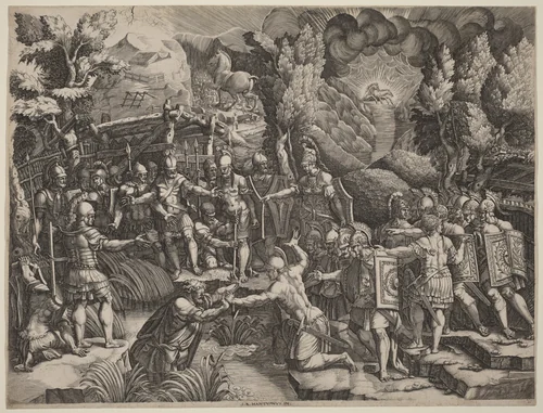 Sinon Deceiving the Trojans by Giorgio Ghisi; Giovanni Battista Scultori, print, 1520-1582