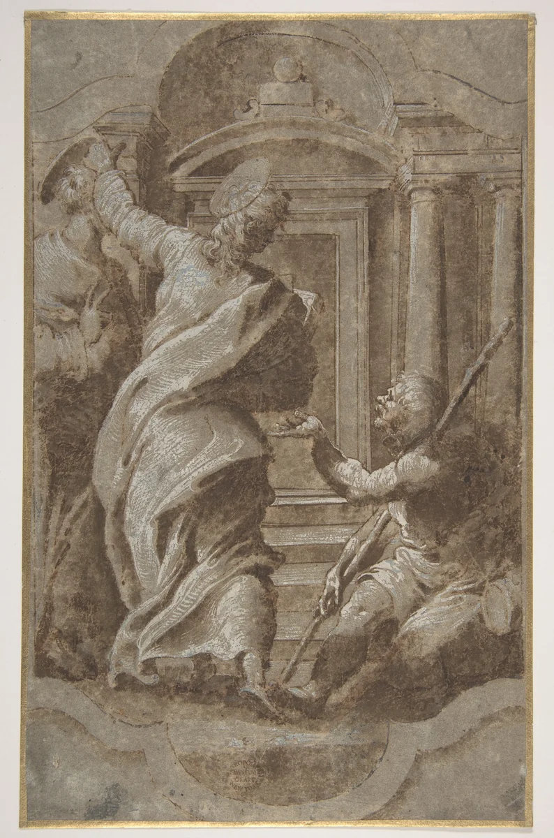 Saints Peter and John Healing a Cripple at the Gate of the Temple by Perino del Vaga, drawing, 1501-1547