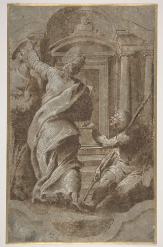 Saints Peter and John Healing a Cripple at the Gate of the Temple by Perino del Vaga, drawing, 1501-1547