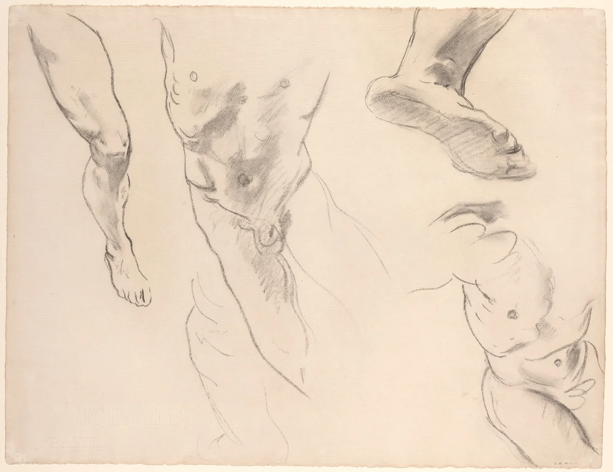 Figure Studies of a Nude Youth by John Singer Sargent, drawing, 1856-1925