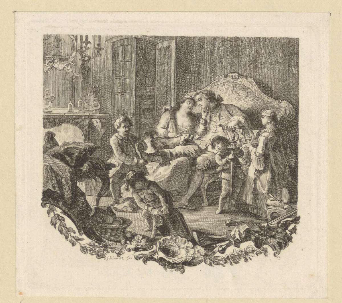 Held in familiekring by Georg Friedrich Schmidt, print, 1760