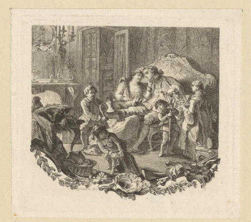 Held in familiekring by Georg Friedrich Schmidt, print, 1760