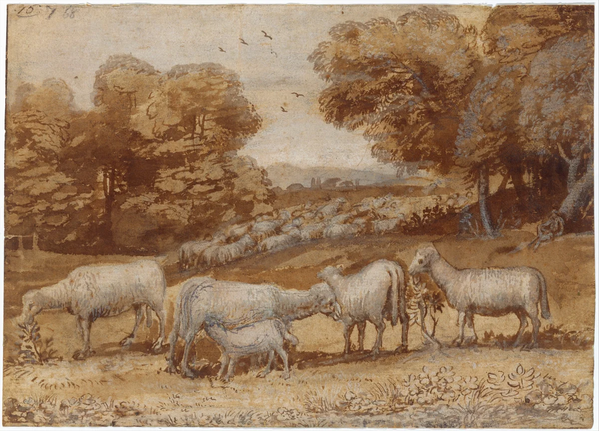 Landscape with Sheep by Claude Lorrain, drawing, 1648
