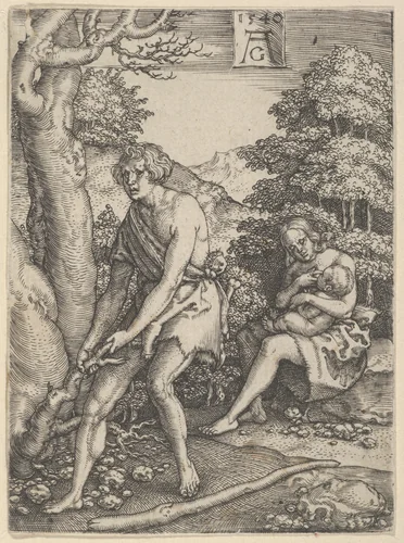 Adam and Eve at Work, from The Story of Adam and Eve by Heinrich Aldegrever, print, 1540