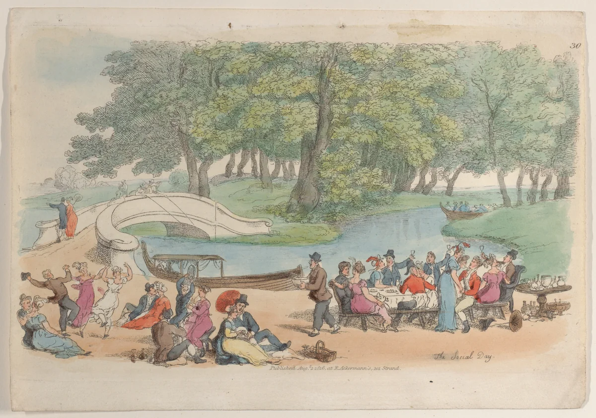 Plate 30: The Social Day, from "World in Miniature" by Thomas Rowlandson, print, 1816
