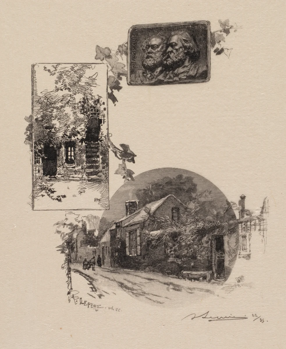 Fontainebleau Forest: Entry to Rousseau's Studio and the Millet Home (La Forêt de Fontainebleau: Entrée de l'atelier de Rousseau et maison de Millet) by Auguste Louis Lepère, book, 1890