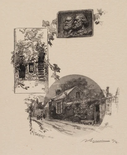 Fontainebleau Forest: Entry to Rousseau's Studio and the Millet Home (La Forêt de Fontainebleau: Entrée de l'atelier de Rousseau et maison de Millet) by Auguste Louis Lepère, book, 1890
