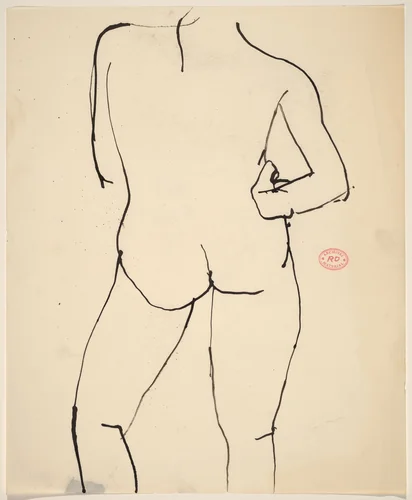 Untitled [standing nude with right arm on hip: back view] by Richard Diebenkorn, drawing, 1955-1967