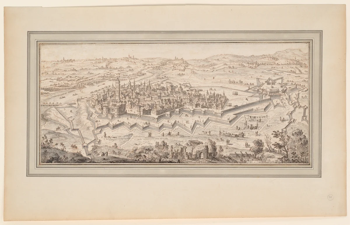 Bird's-Eye View of the City of Casale di Monferrato by Francesco Zucchi, drawing, 1725-1745
