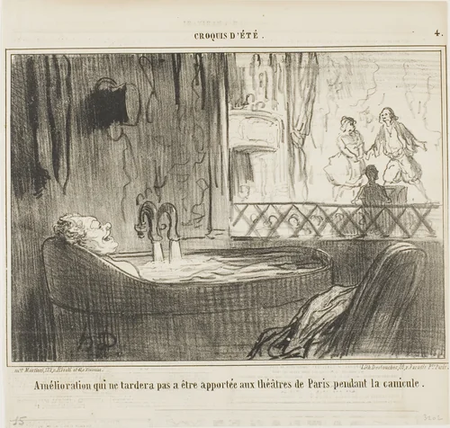 Proposal for improvement for the theatres in Paris, which will not fail to have its effect during the dog days, plate 4 from Croquis d’Été by Honoré-Victorin Daumier, print, 1859