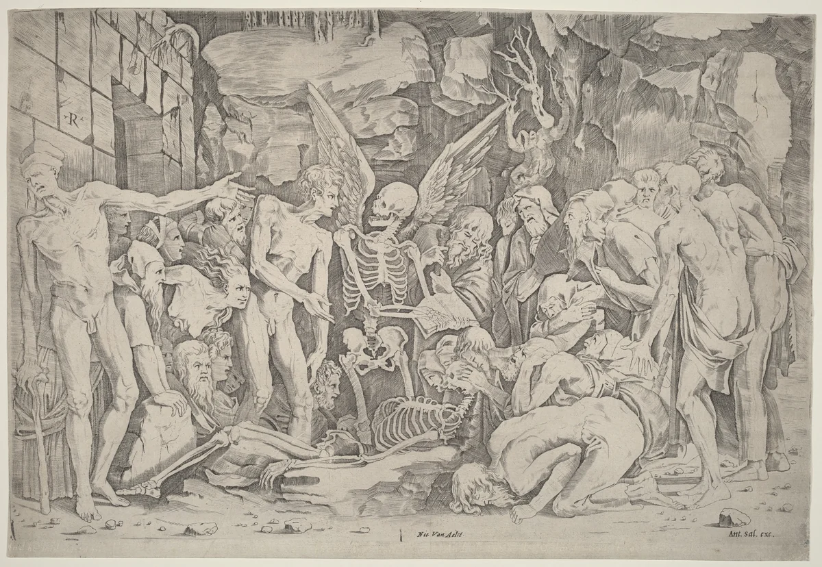 The Skeletons by Marco Dente, print, 1513-1523