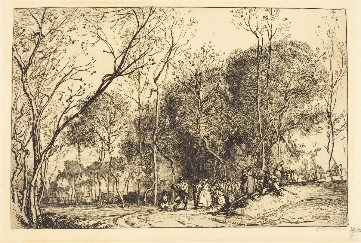 Summer in Saint-Martin, the Past Nuptials (Ete de la Saint-Martin, la noce qui passe) by Auguste Lepère, print, 1908