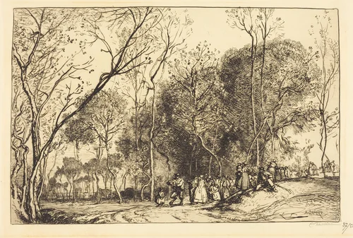 Summer in Saint-Martin, the Past Nuptials (Ete de la Saint-Martin, la noce qui passe) by Auguste Lepère, print, 1908