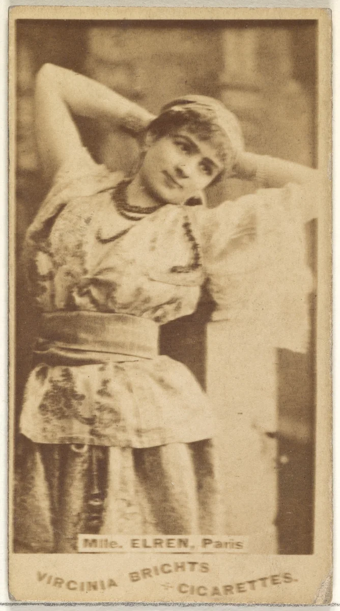 Mlle. Elren, Paris, from the Actors and Actresses series (N45, Type 1) for Virginia Brights Cigarettes by Allen & Ginter, photograph, 1885-1891