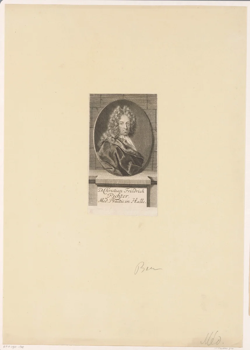 Portret van Christian Friedrich Richter by Martin Bernigeroth, print, 1713