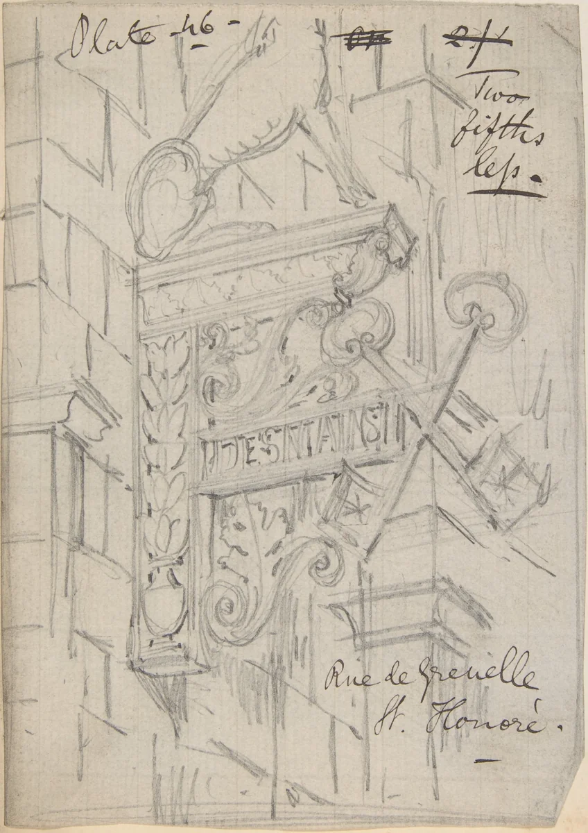 Metal Bracket, Rue de Grenelle, St. Honoré by anonymous, drawing, 1850-1900