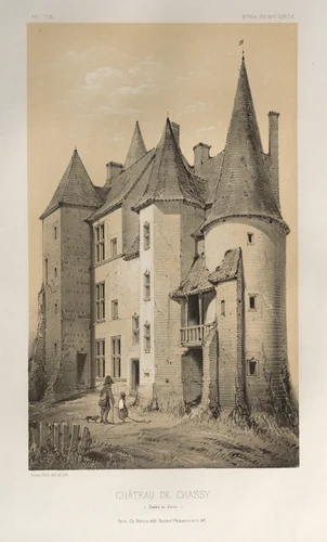 Architecture Pittoresque ou Monuments des xveme. Et xvieme. Siecles: Chateaux De France des XV et XVI Siecles: Pl. 45 Château De Chassy (Saône et Loire) by Victor Petit, print, 1860