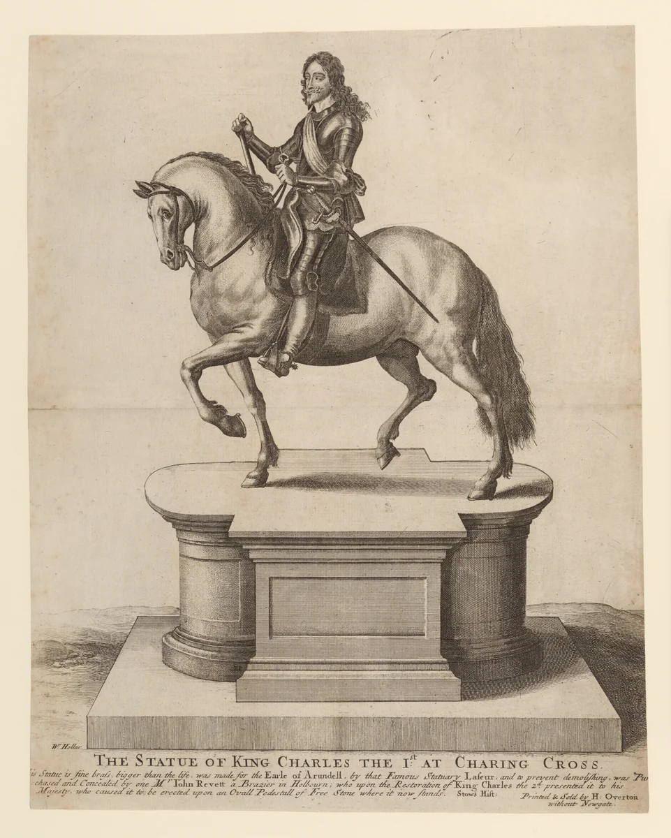 Equestrian Statue of King Charles I at Charing Cross by Wenceslaus Hollar, print, 1655-1665