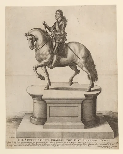Equestrian Statue of King Charles I at Charing Cross by Wenceslaus Hollar, print, 1655-1665