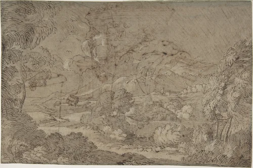 Landscape by anonymous, drawing, 1600-1699