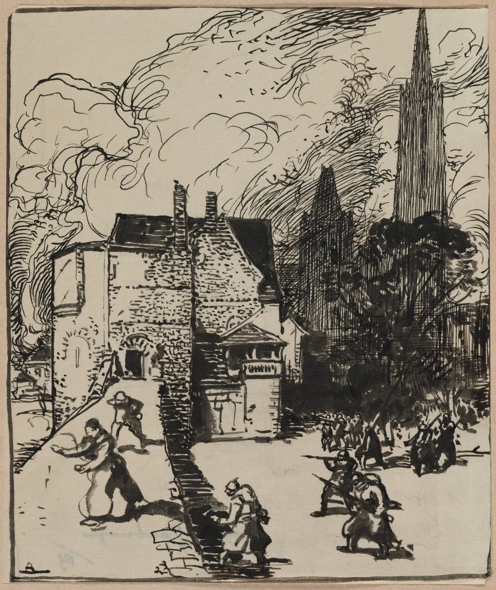 Siège des Maubeuge by Auguste Louis Lepère, drawing, 1914