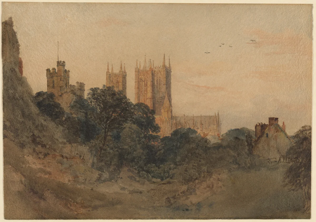 Lincoln Cathedral from the Castle Moat by Peter de Wint, drawing, 1820-1849