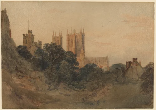 Lincoln Cathedral from the Castle Moat by Peter de Wint, drawing, 1820-1849