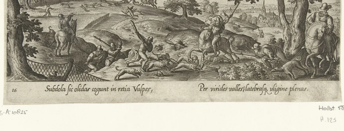 Vossenjacht met paarden by Unknown, print, 1582-1633