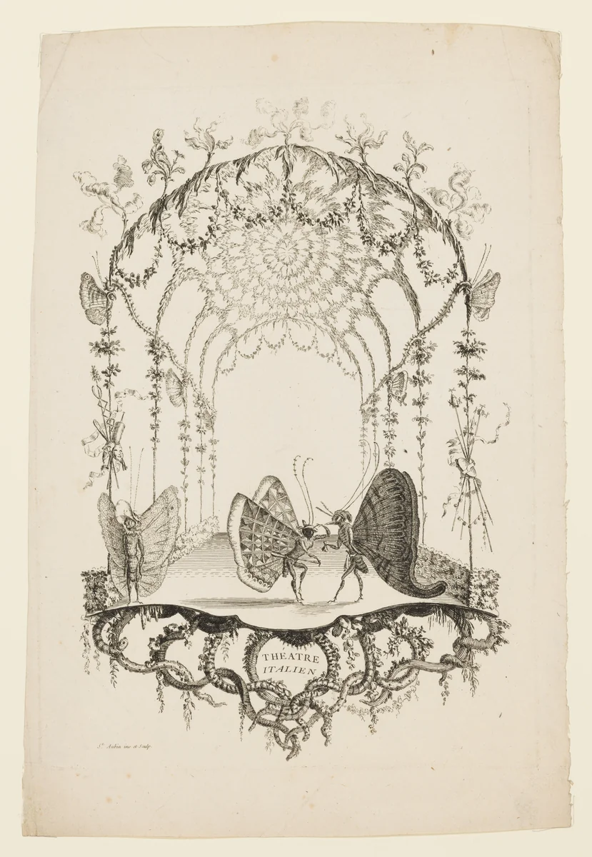 Italian Theatre (Théatre Italien), from Essai de Papilloneries Humaines par Saint Aubin by Charles Germain de Saint-Aubin, print, 1751-1765