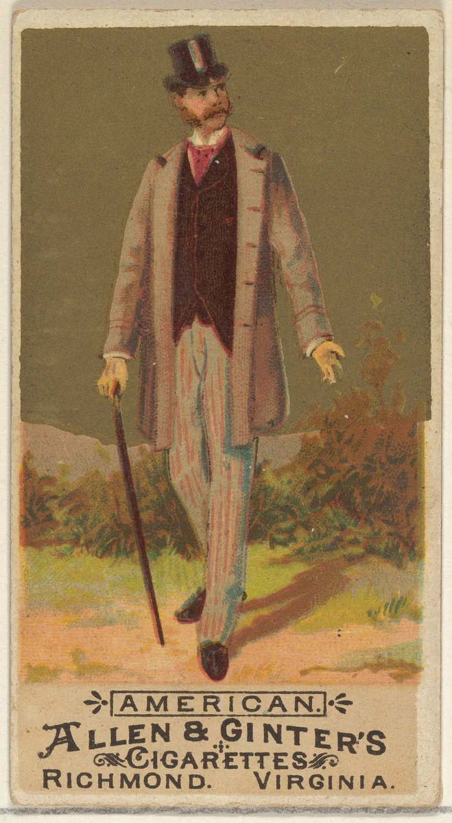 American, from the Natives in Costume series (N16) for Allen & Ginter Cigarettes Brands by Allen & Ginter, print, 1886
