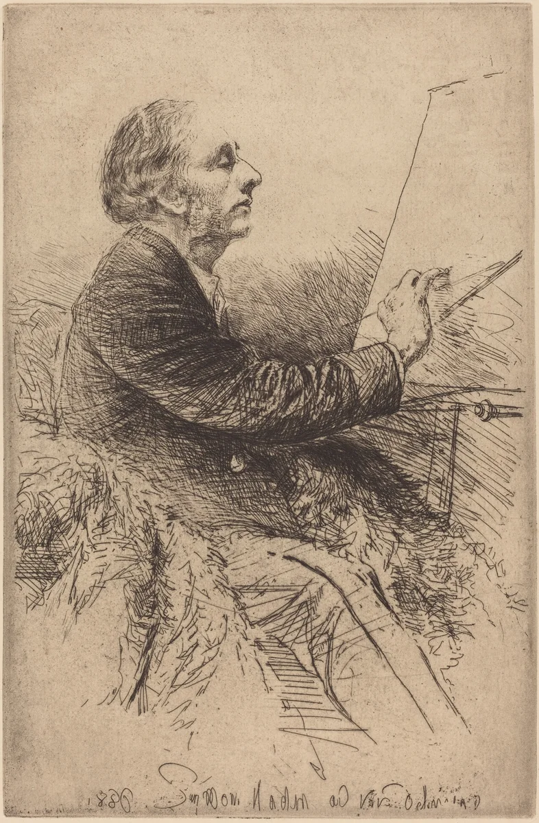 Self-Portrait at the Easel by Francis Seymour-Haden, print, 1880-1886