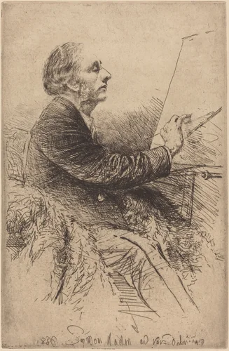 Self-Portrait at the Easel by Francis Seymour-Haden, print, 1880-1886