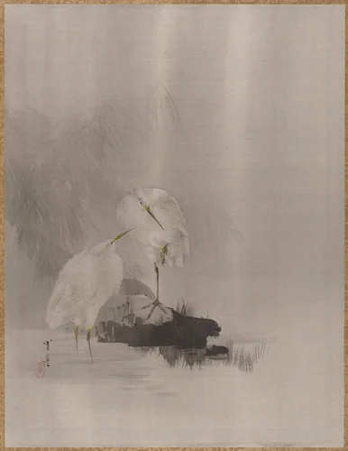 Egrets at the Water's Edge by Watanabe Seitei (渡辺省亭), painting, 1877-1897