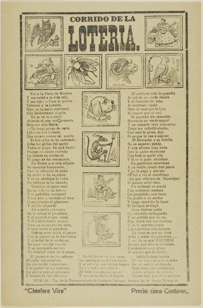 Corrido of the Lottery by José Guadalupe Posada, print, 1871-1913