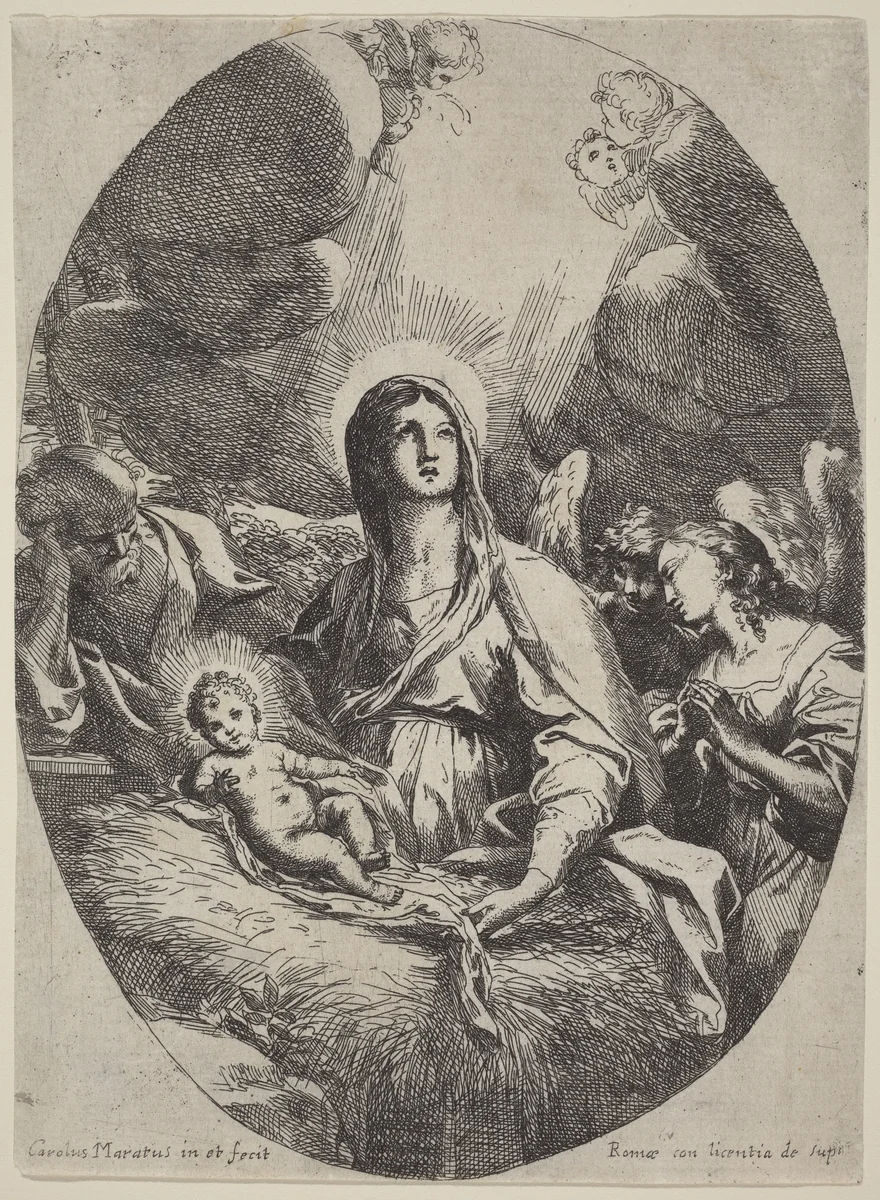 The Holy Family with Angels by Carlo Maratta, print, 1625-1713