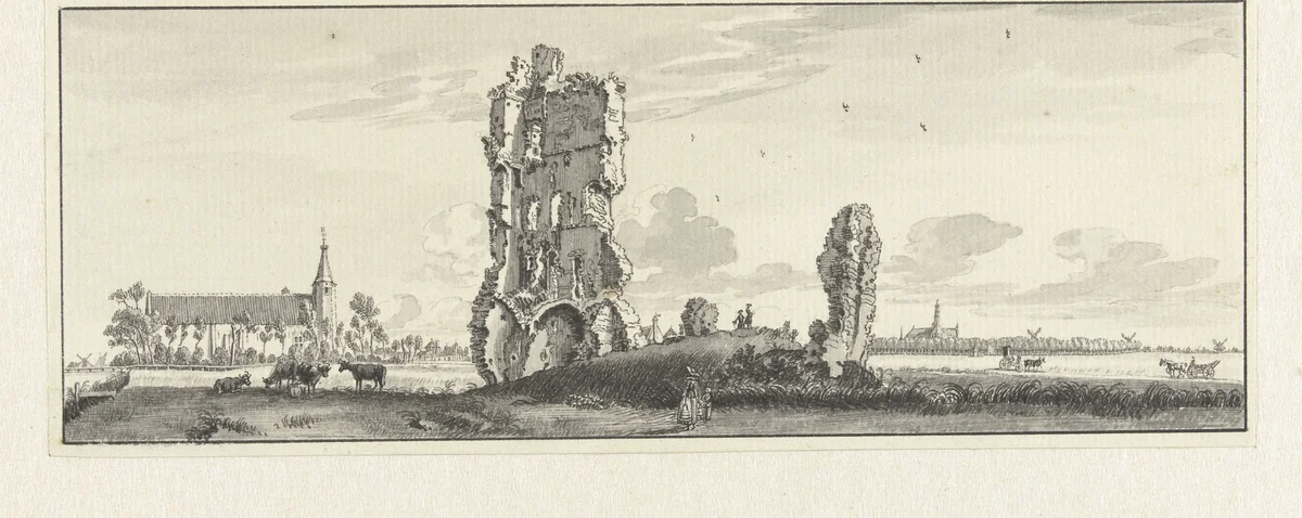 De ruïne van Huis te Kleef by Jan de Beijer, drawing, 1746-1748