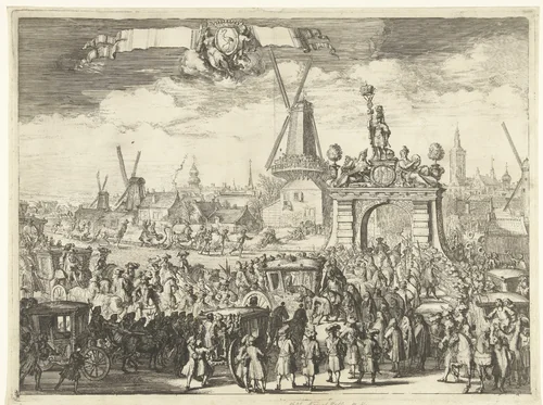 Aankomst van Willem III bij de Westeinderbrug, 1691 by Romeyn de Hooghe, print, 1691