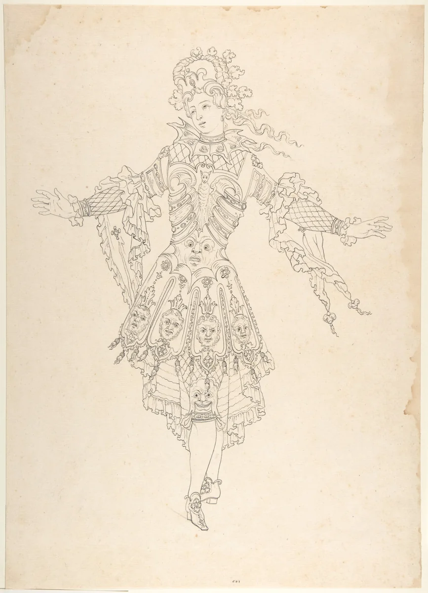 Male Actor in Ballet Costume by Jean Berain, drawing, 1665-1711