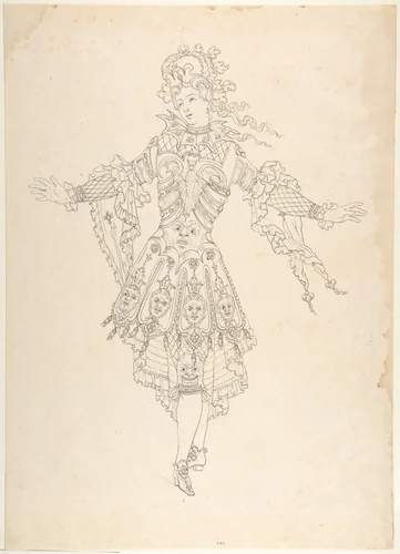 Male Actor in Ballet Costume by Jean Berain, drawing, 1665-1711