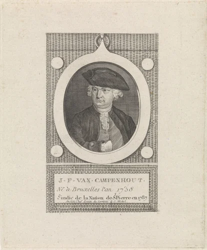 Portret van J.F. van Campenhout by J.F. De La Rue, print, 1787