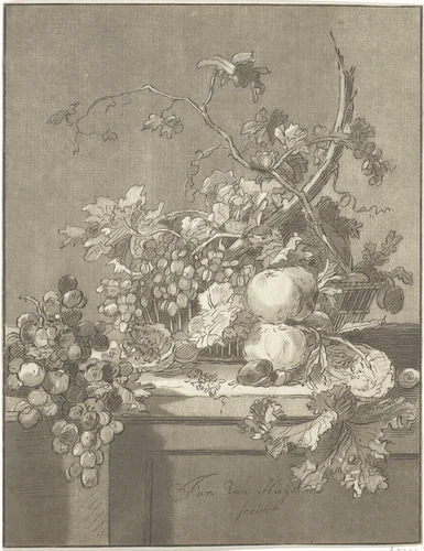 Mand met vruchten by Bernhard Schreuder, print, 1767-1780