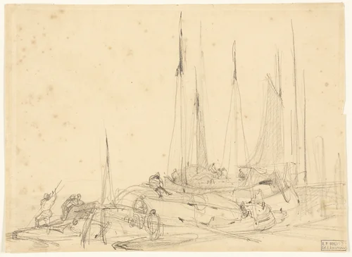 Fishing Boats in Port by Richard Parkes Bonington, drawing, 1825-1835