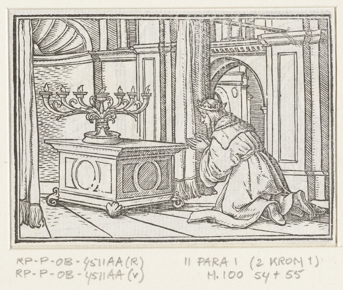 Salomo bidt om wijsheid by Hans Holbein, print, 1538