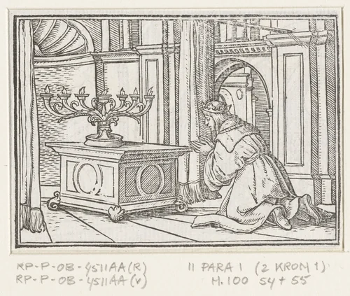 Salomo bidt om wijsheid by Hans Holbein, print, 1538