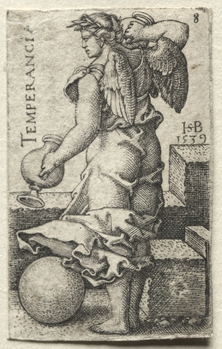 The Knowledge of God and the Seven Cardinal Virtues: Temperance - Temperancia by Hans Sebald Beham, print