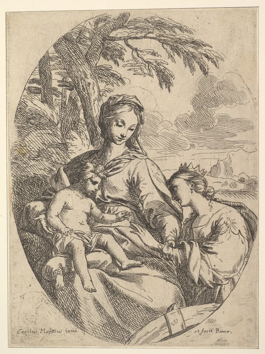 The Marriage of St. Catherine by Carlo Maratti, print, 1625-1713