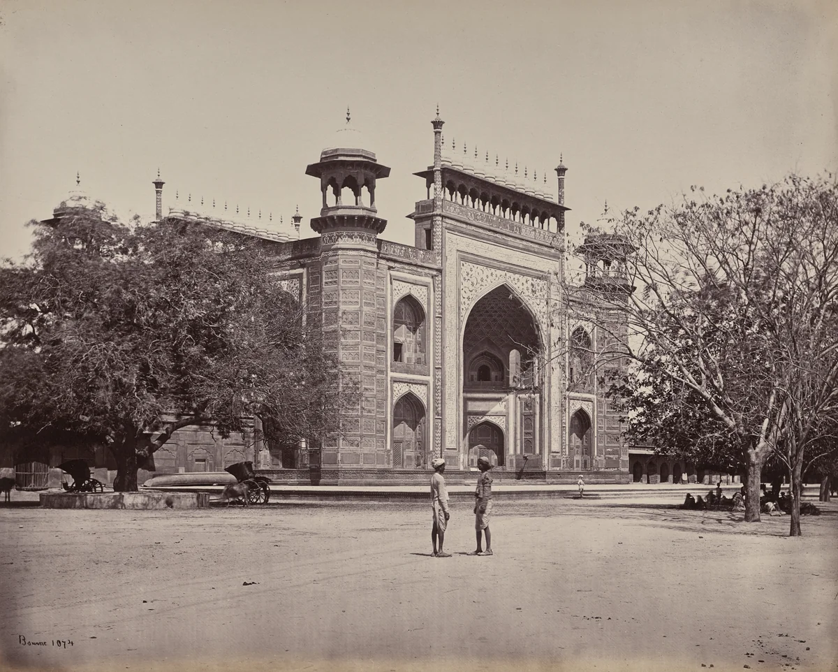 Agra. The Gateway of the Gardens Surrounding the Taj by Samuel Bourne, photograph, 1863-1870