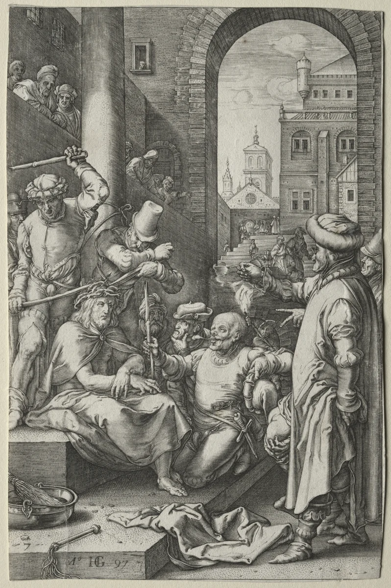 The Passion: The Crowning with Thorns by Hendrick Goltzius, print, 1592-1602