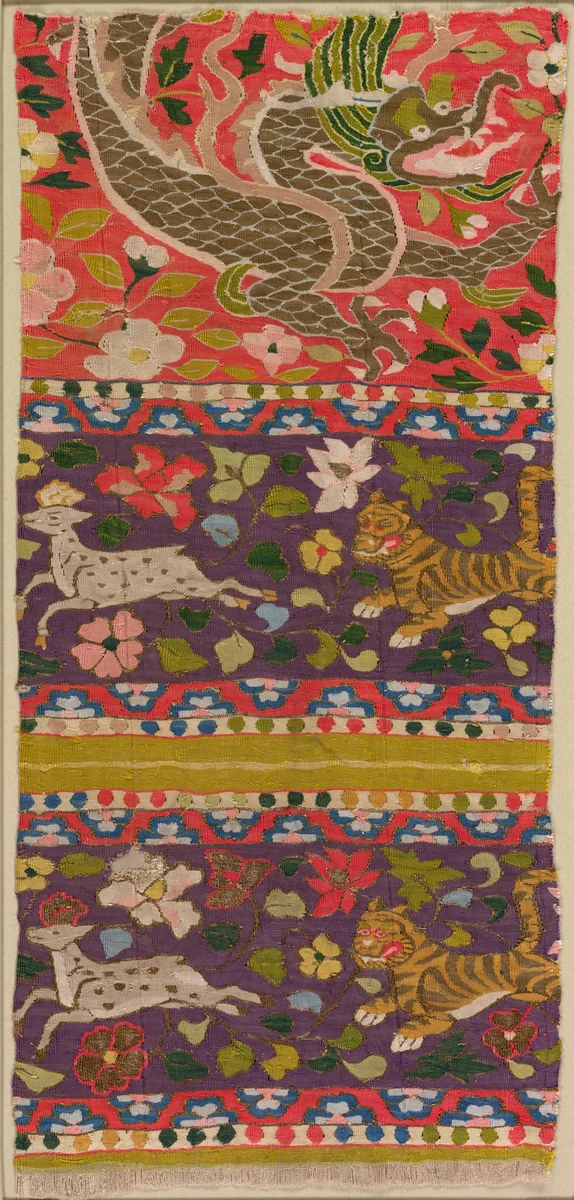Tigers Chasing Deer, with Dragon by Unknown, textile, 1000-1199