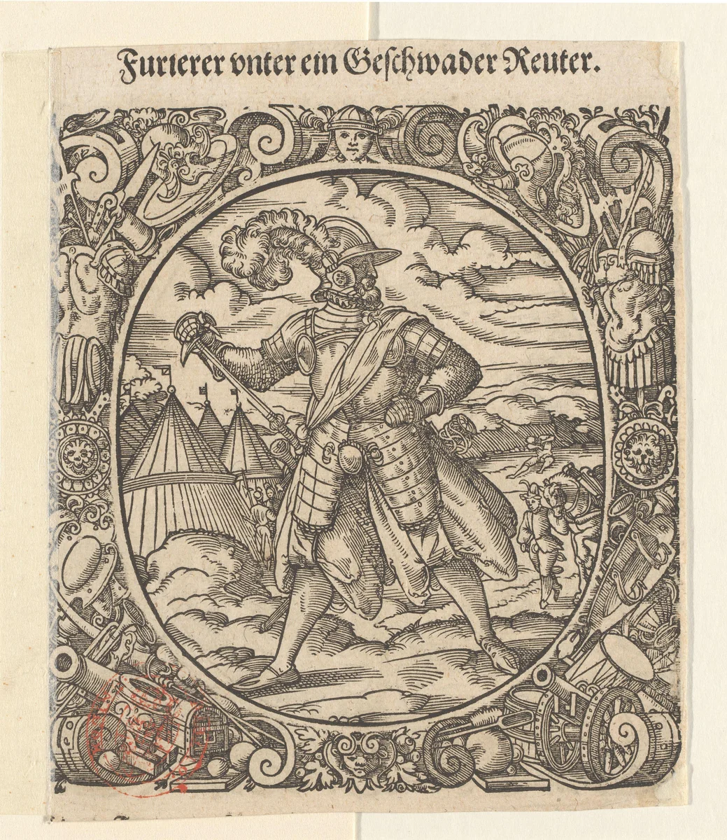 Militair bij een tentenkamp by Jost Amman, print, 1573